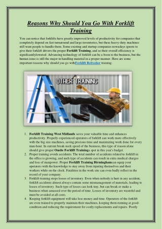 Reasons Why Should You Go With Forklift Training