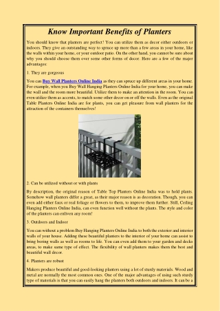 Know Important Benefits of Planters