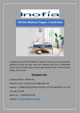 Full Size Mattress Topper | Inofia.Com