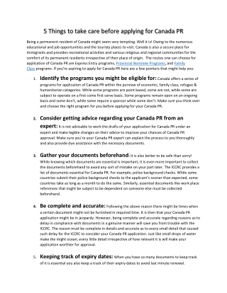 5 Things to take care before applying for Canada PR