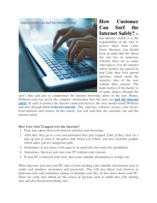 Customer Can Surf the Internet Safely - Webroot.com/safe