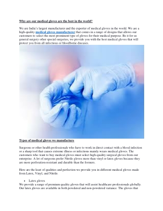 Why are our medical gloves are the best in the world?