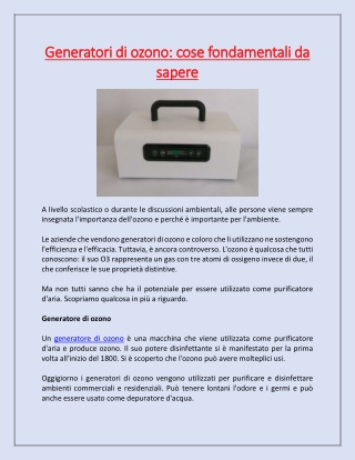 Generatori di ozono: cose fondamentali da sapere