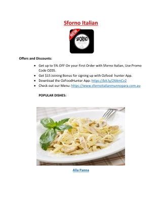 Sforno Italian Restaurant Menu Munno Para, SA - 5% Off