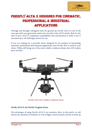 Freefly Alta X Designed for Cinematic, Professional & Industrial Applications