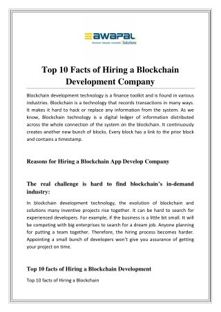 Top 10 Facts of Hiring a Blockchain Development Company