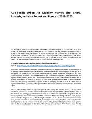 Asia-Pacific Urban Air Mobility Market Trends, Size, Competitive Analysis and Fo