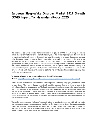 European Sleep-Wake Disorder Market Trends, Size, Competitive Analysis and Forec