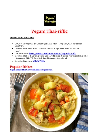 25% Off - Vegan! Thai-riffic Delivery & Takeaway Coorparoo, QLD