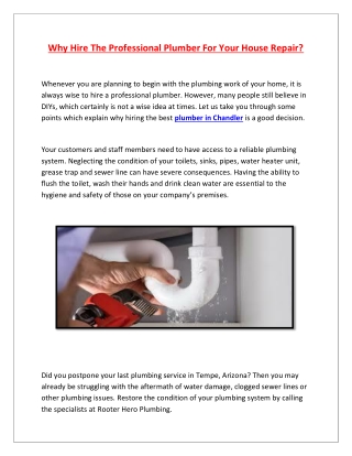 Why Hire The Professional Plumber For Your House Repair