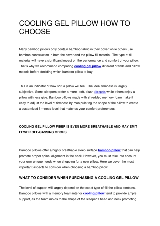 COOLING gel PILLOW HOW TO CHOOSE