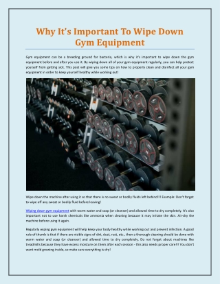 Why It's Important To Wipe Down Gym Equipment