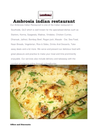 5% OFF - Indian restaurant gympie - Ambrosia Menu, Qld