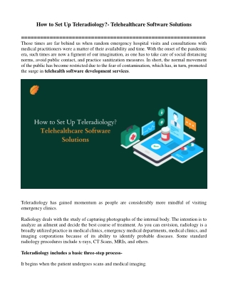 How to Set Up Teleradiology- Telehealthcare Software Solutions