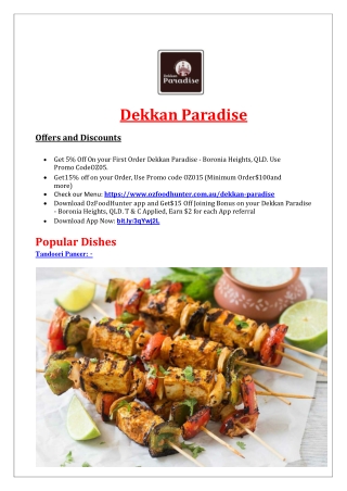 5% Off - Dekkan Paradise Indian Restaurant Boronia Heights Menu, QLD