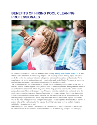 BENEFITS OF HIRING POOL CLEANING PROFESSIONALS