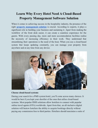 Learn Why Every Hotel Need A Cloud-Based Property Management Software Solution