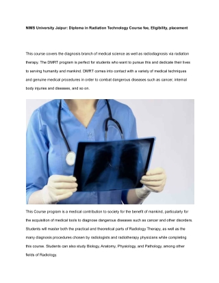 Diploma in Radiation Technology at NIMS University Jaipur
