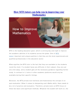 How MTS tutors can help you in improving your Mathematics
