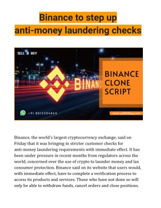 Binance to step up anti-money laundering checks