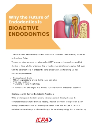 Why the Future of Endodontics is Bioactive Endodontics- ICPA Health Products Ltd