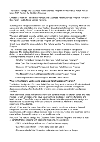 The Natural Vertigo And Dizziness Relief Exercise Program Reviews Blue Heron Hea
