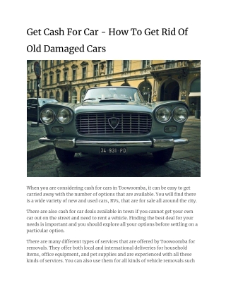 Get Cash For Car - How To Get Rid Of Old Damaged Cars