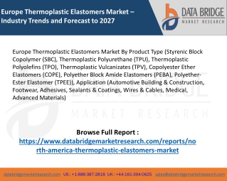 Europe Thermoplastic Elastomers Market – Industry Trends and Forecast to 2027