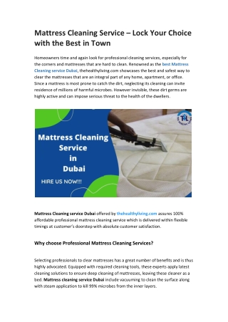 Mattress Cleaning Service – Lock Your Choice with the Best in Town