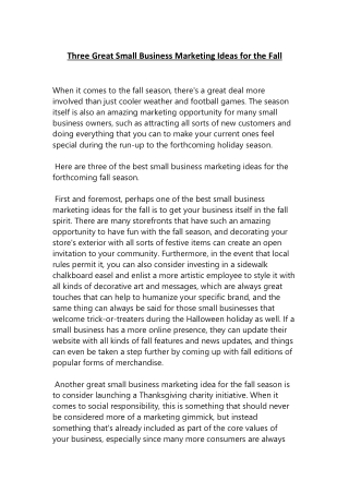 Three Great Small Business Marketing Ideas for the Fall