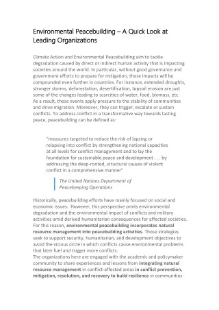 Environmental Peacebuilding – A Quick Look at Leading Organizations