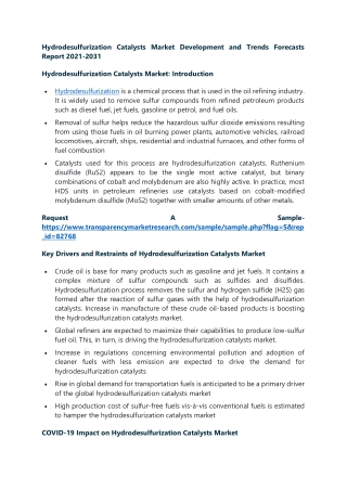 Hydrodesulfurization Catalysts Market Development and Trends Forecasts Report 20