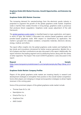 Graphene Oxide (GO) Market Overview, Growth Opportunities, and Extension Up to 2