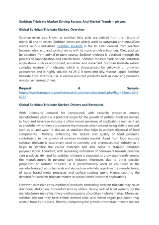 Sorbitan Trioleate Market Driving Factors And Market Trends – players