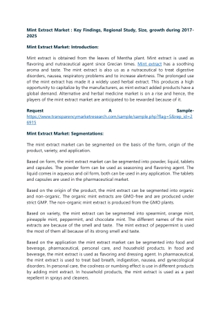 Mint Extract Market : Key Findings, Regional Study, Size, growth during 2017-202