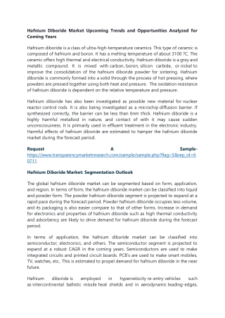 Hafnium Diboride Market Upcoming Trends and Opportunities Analyzed for Coming Ye