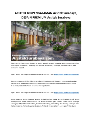 ARSITEK BERPENGALAMAN Arsitek Surabaya, DESAIN PREMIUM Arsitek Surabaya