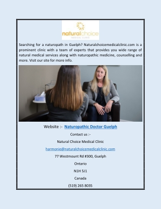 Naturopathic Doctor Guelph | Naturalchoicemedicalclinic.com