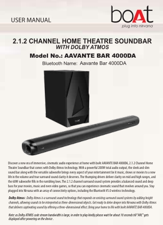 AAVANTE BAR 4000DA User Manual - Best Home Theatre System