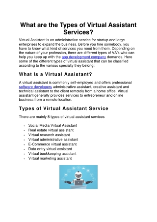 What are the Types of Virtual Assistant Services