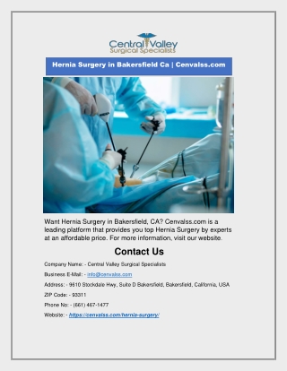 Hernia Surgery in Bakersfield Ca | Cenvalss.com