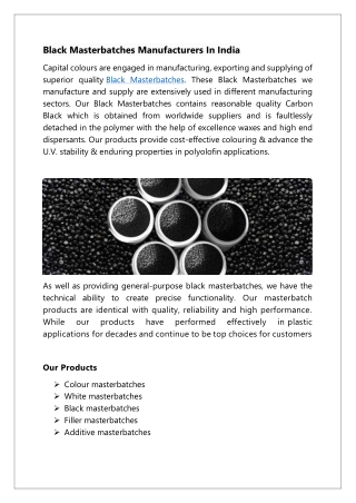 Black Masterbatches Manufacturers in India