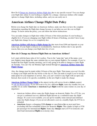 American Airlines Change Flight Date