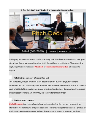 8 Tips that Apply to a Pitch Deck or Information Memorandum