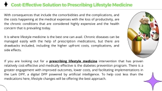 Cost-Effective Solution to Prescribing Lifestyle Medicine
