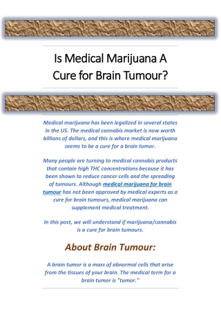 Is Medical Marijuana A Cure for Brain Tumour
