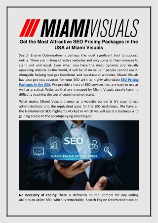Get the Most Attractive SEO Pricing Packages in the USA at Miami Visuals