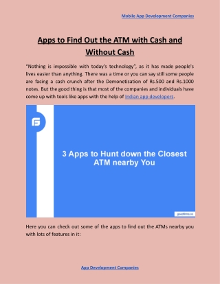 Apps to Find Out the ATM with Cash and Without Cash