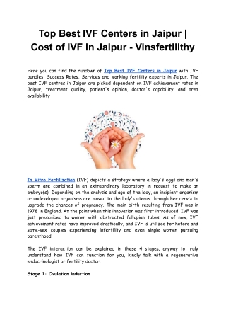 Top Best IVF Centers in Jaipur | Cost of IVF in Jaipur - Vinsfertilithy