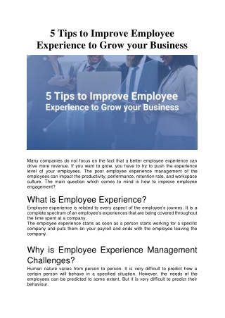 5 Tips to Improve Employee Experience to Grow your Business
